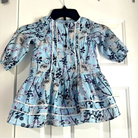 Pippa & Julie | Dresses | Pippa Julie Blue Floral Long Sleeve Dress  Pastourelle White Lace Girls 24m | Poshmark